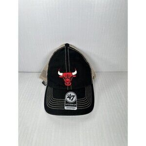 ‘47 Brand Clean Up Chicago Bulls Snapback Hat Cap Black Adjustable Mesh Back NBA